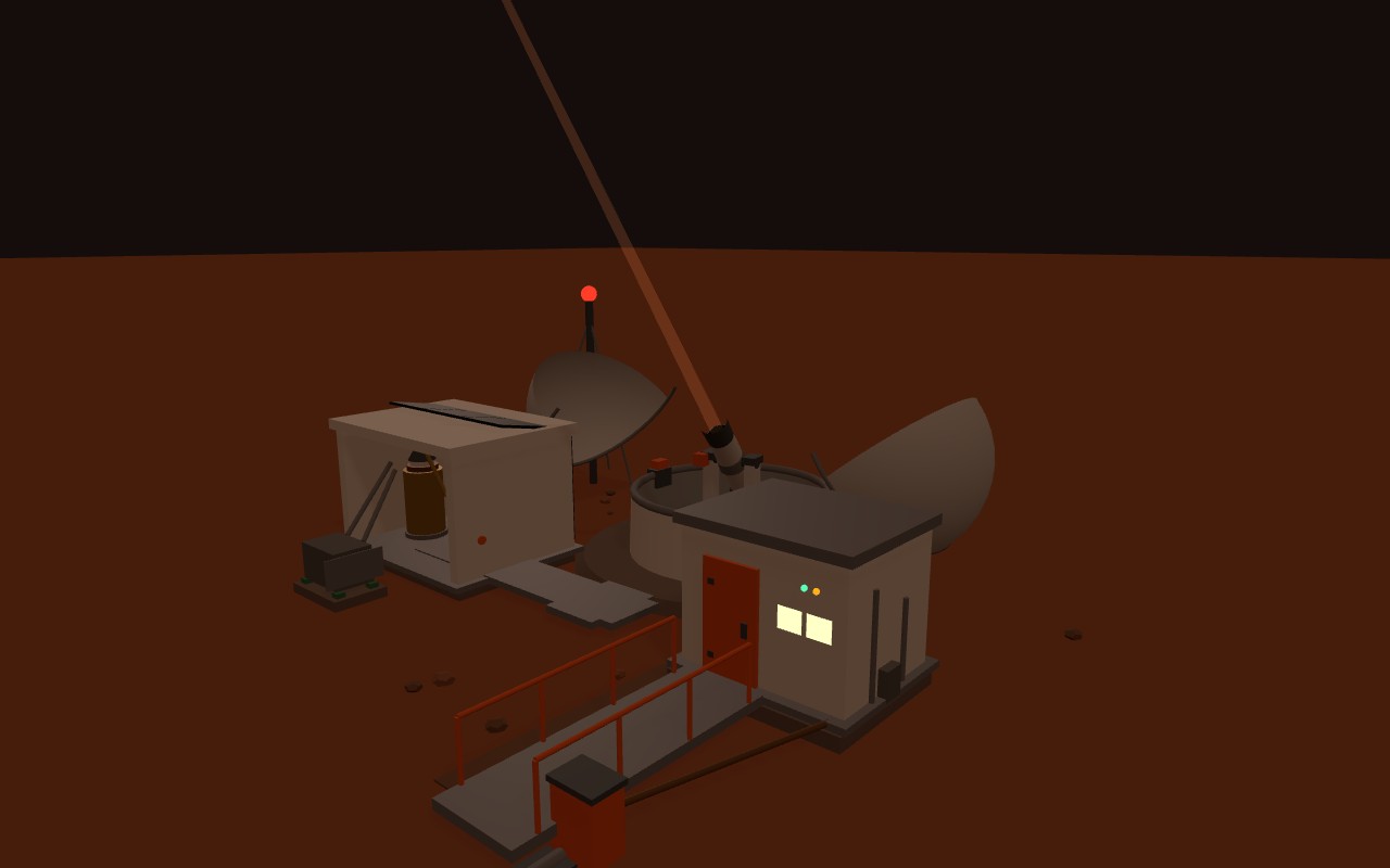 Optical terminal at night with the uplink beacon column along the optical axis