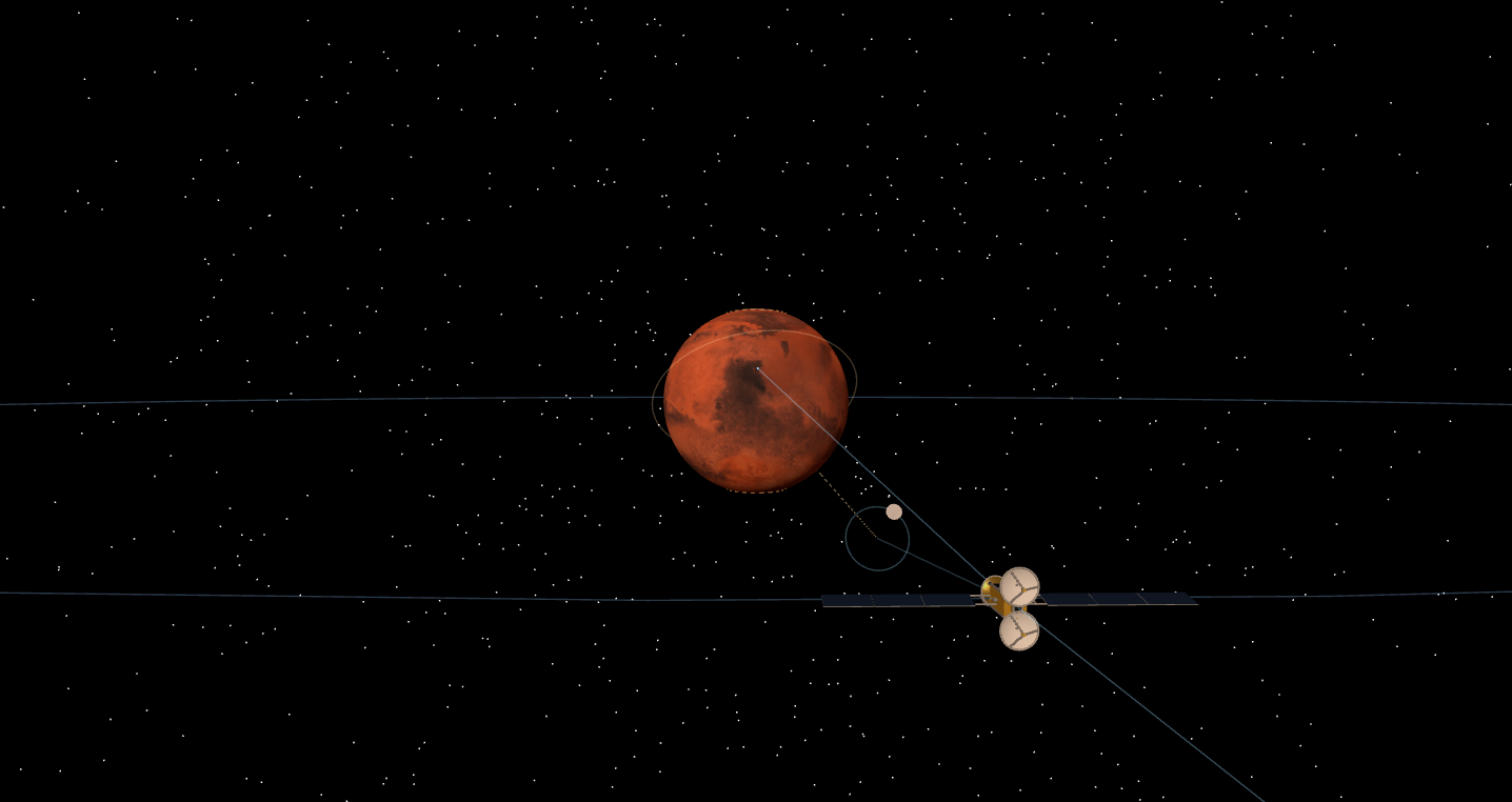 Areostationary relay com-relay-01 on the ring, in-engine orbit view