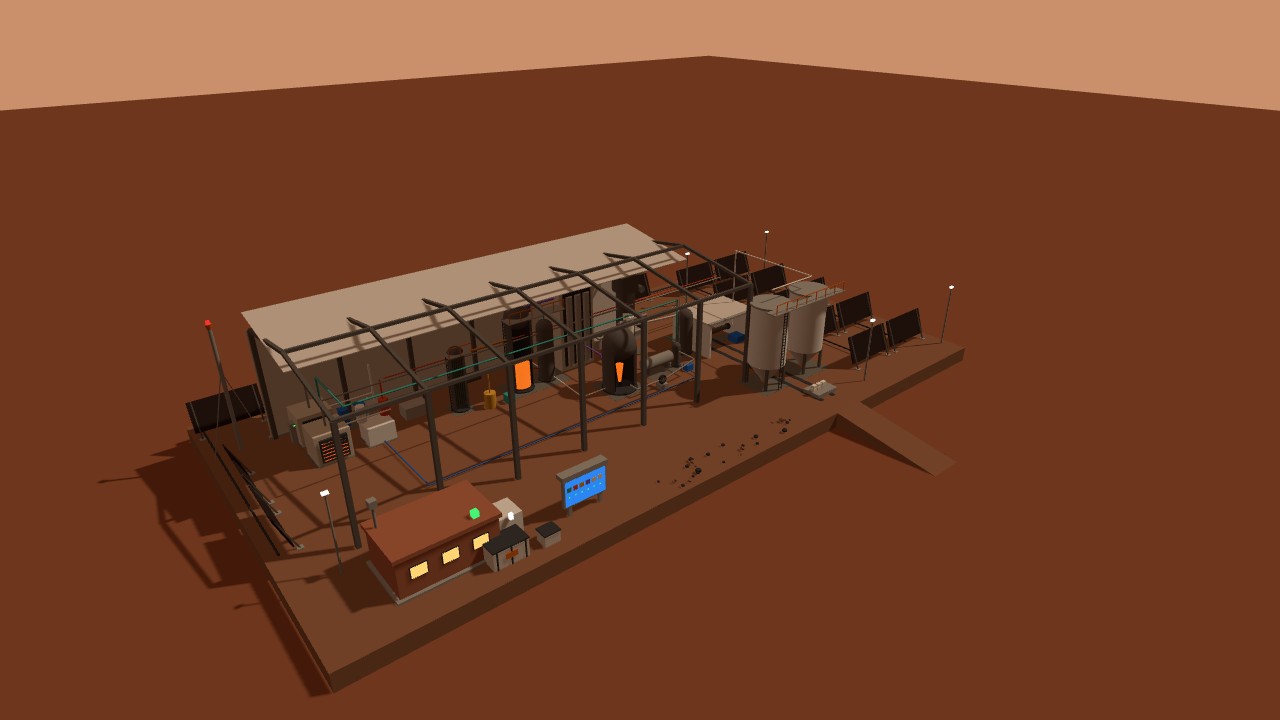 The 100 kg/sol line: the platform widened to the east with two columns of radiator panels beside the silos