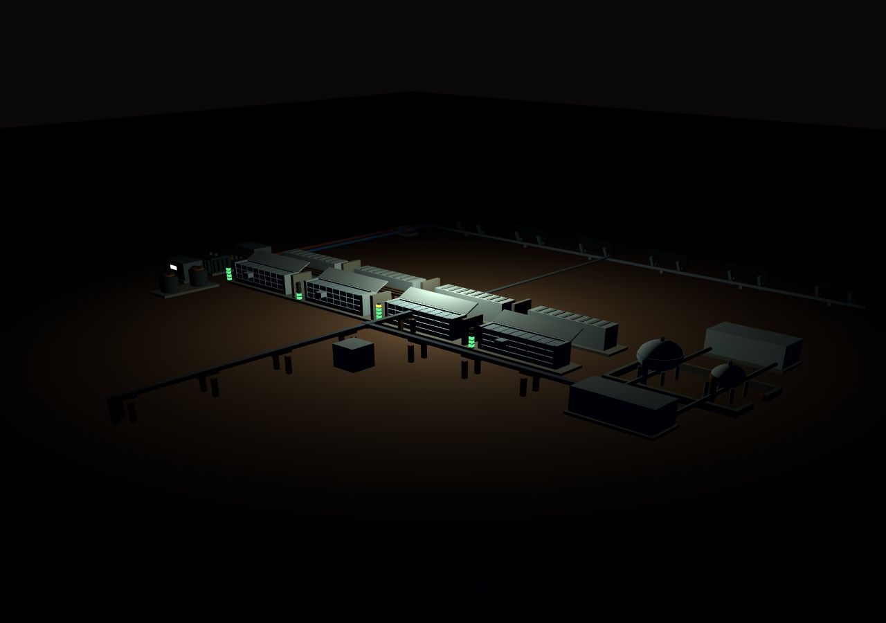 Storage field lit at night