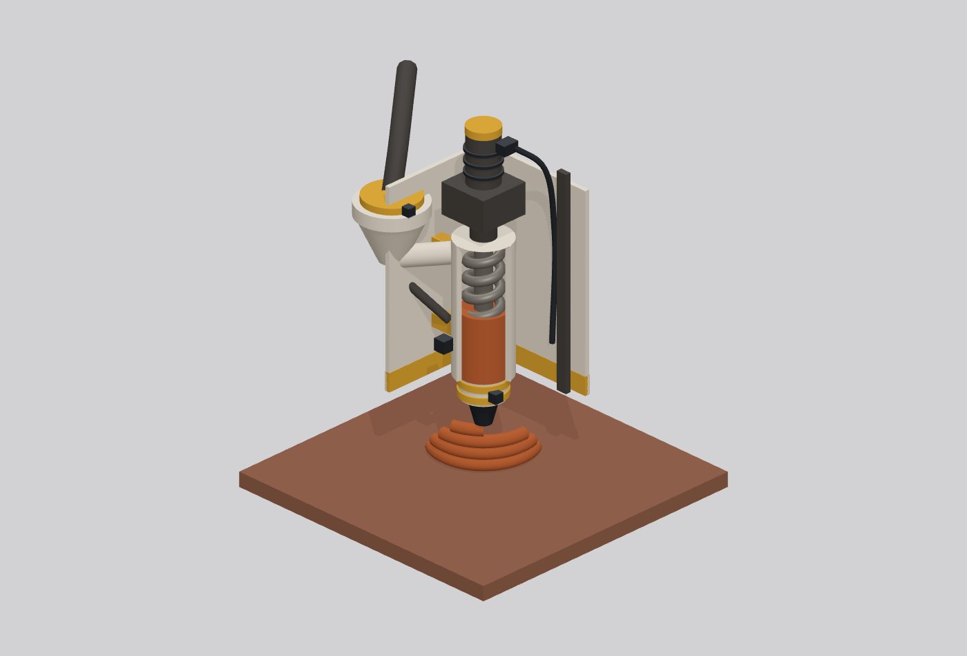 Cutaway of the print head showing the auger screw, slurry column and heater rings