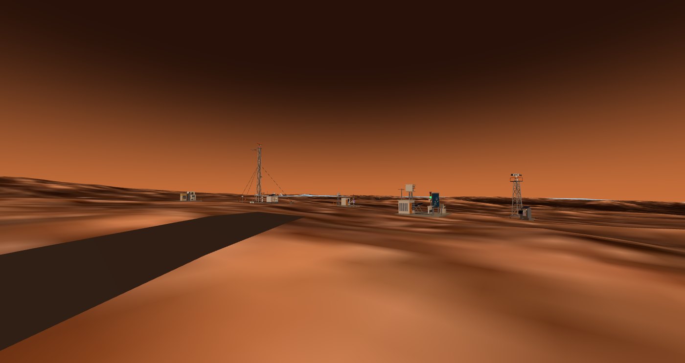 Five instrument stations on the northeastern highland at dusk