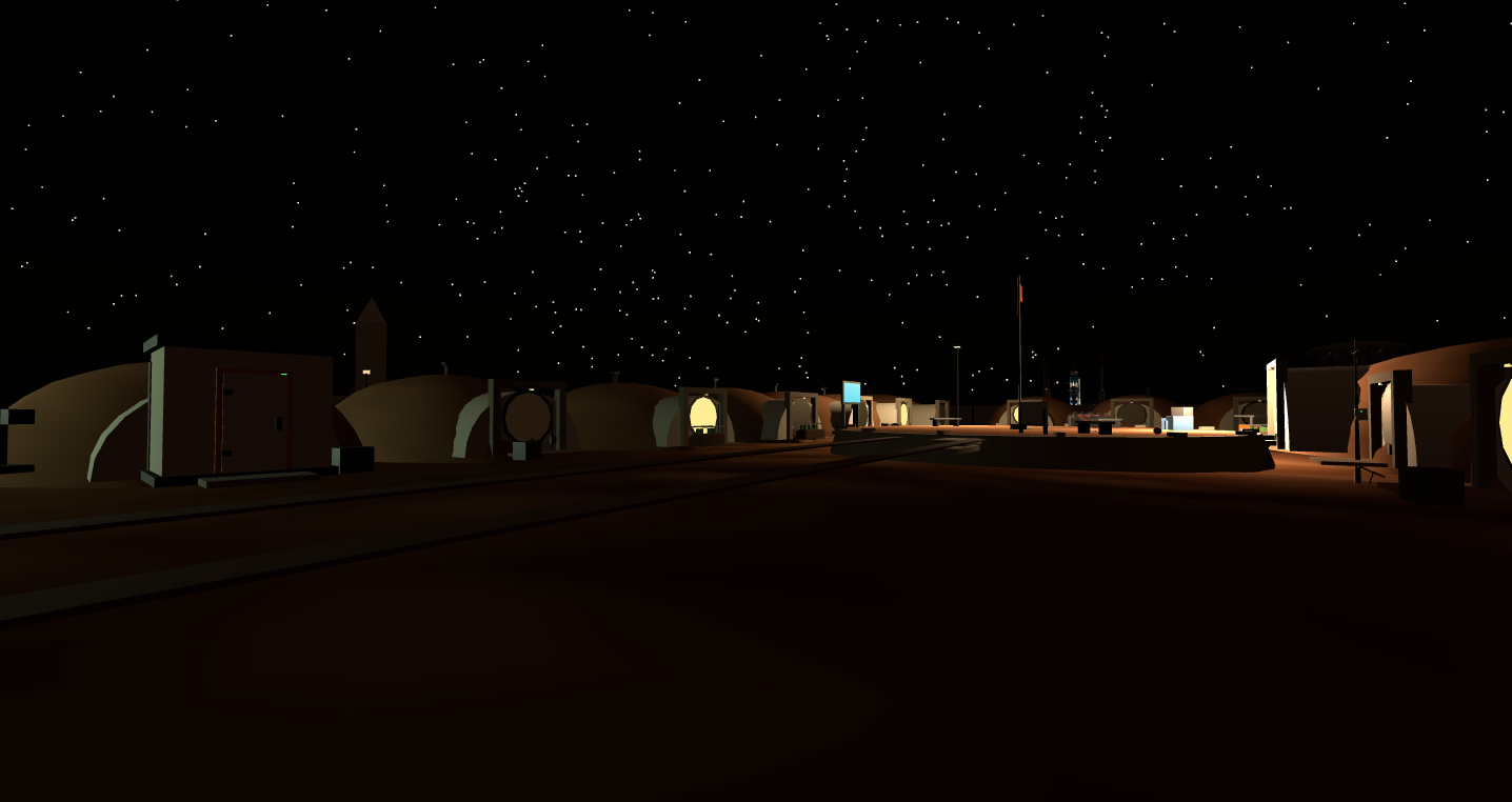 Village at night with porch lamps